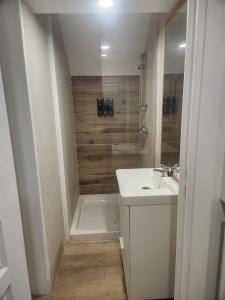 a bathroom with a tub and a sink and a shower at Le Cocon Du Lac in Nantua +39 photos