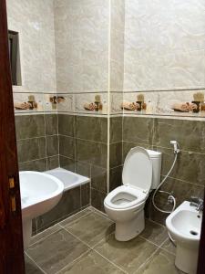 a bathroom with a toilet and a sink at الوليد للشقق المفروشة in Amman +8 photos
