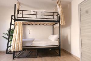 a bedroom with two bunk beds in a room at Rafiki Hostels - Pyramids in Giza