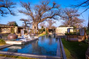 a swimming pool in a yard with a tree at Casa del Toro Luxury Ranch in Nguékokh