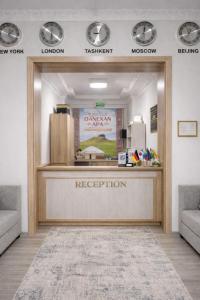 a reception area of a restaurant with a counter at Hostel DANEXAN APA in Nukus