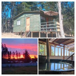 a collage of photos of a house and a sunset at Cabañas El Oasis Laguna Verde in Laguna Verde