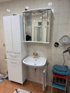a bathroom with a sink and a mirror at Ferienwohnung Nora in Vordernberg