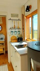 a kitchen with a stove and a counter top at Boutique Loft "Mrs Green" im Thayatal, Tiny Haus in Drosendorf Stadt