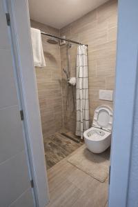 a bathroom with a shower with a toilet and a shower at Halalko Konak in Šmarje-Sap