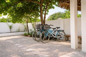 two bikes are parked next to a wall at Majani Breeze Zanzibar in Nungwi
