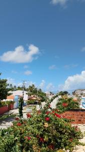 a view of a city with flowers and buildings at Pousada Laia in Conde