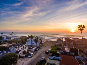 an aerial view of a town with the ocean at Beachbound Bliss in Del Mar in San Diego