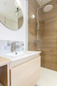 a bathroom with a sink and a shower with a mirror at Maison Centre ville in La Roche-sur-Yon +17 photos
