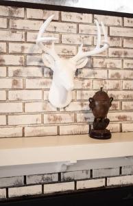 a white deer head with antlers on a wall at Dolly Varden Cottage in Kings Beach