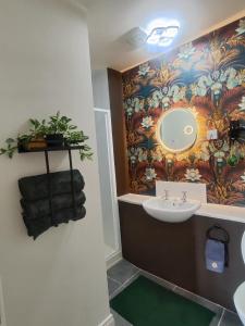 a bathroom with a sink and a mirror at the ring of kerry riverside apartment in Killorglin +62 photos