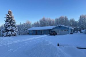a house in the snow with a christmas tree at Cozy Little Dipper in North Pole
