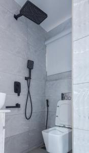 a bathroom with a shower and a toilet in it at Aiidraproperties in Lagos +6 photos
