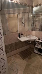 a bathroom with a sink and a mirror at Elvi&Vi in La Rioja +3 photos