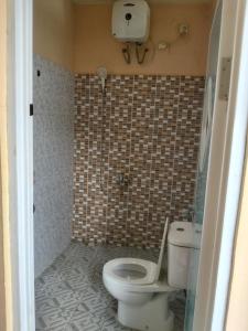 a bathroom with a toilet and a tiled wall at Irene in Kelimutu