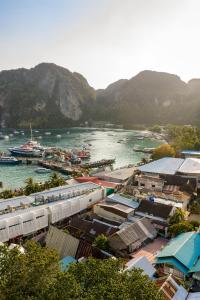 a view of a harbor with a river and mountains at Peace House Koh Phi Phi in Phi Phi Islands
