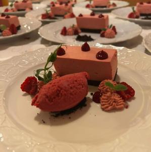 a plate with a piece of dessert on a table at Gasthaus Linde Ingelfingen in Ingelfingen