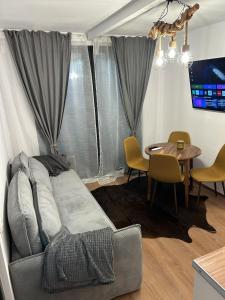 a living room with a couch and a table at Tiny Cozia Caciulata in Caciulata