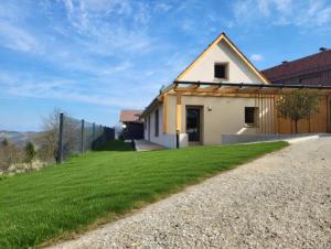 a house on a hill with a green lawn at Wohlfühl Apartments am Hof Rapotz in Leutschach