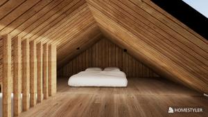 ein Schlafzimmer mit einem Bett in einem Holzzimmer in der Unterkunft Dom Bogdan in Odrynki