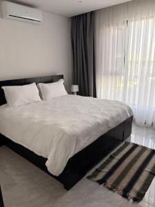 a bedroom with a large bed and a window at Blue Diamond Luxe in Gaborone