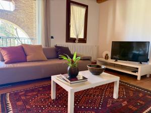 a living room with a couch and a tv at CasAle 1896 in Cavaso del Tomba