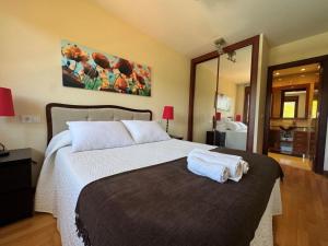 a bedroom with a bed with a towel on it at Apartamento El Abuelo en Cangas de Onís in Cangas de Onís +41 photos