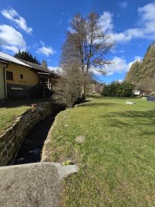 a stream in a yard next to a house at Pod modříny in Adršpach