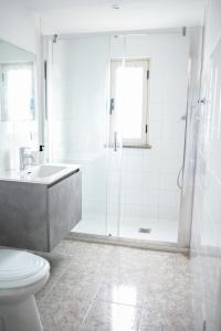 a bathroom with a shower and a sink and a toilet at Belvedere di Ciro' in Cirò +21 photos