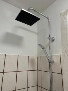 a shower with a shower head in a bathroom at Cozy Apartment in Nørresundby +7 photos