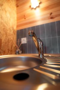 a sink with a faucet in a bathroom at Deux Chalets face à la vallée in Chalezeule