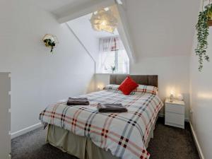 a bedroom with a bed with red pillows on it at 2 Bed in Bideford oc-60430 in Westward Ho +13 photos