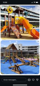 two pictures of a playground with a slide at Beach Class Summer Flat 4 pessoas in Porto De Galinhas