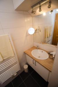 a bathroom with a sink and a mirror at Ferienwohnungen Flattnerhof in Mauterndorf