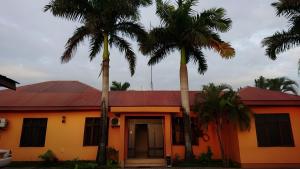 a house with two palm trees in front of it at Transit Motel Ukonga in Dar es Salaam