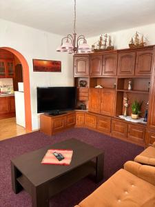 a living room with a tv and a table at Apartmány v centru in Havlíčkŭv Brod
