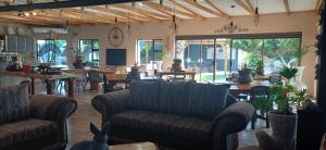 a living room with two couches and a dining room at Potties Guesthouse in De Aar