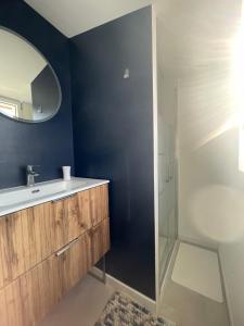 a bathroom with a sink and a shower at Arcachonnaise 5 chambres, 500M de la plage et 6 vélos à disposition in Arcachon +28 photos