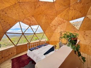 a bedroom with a bed in a room with windows at Starry Starry Night - Route 62 in Montagu