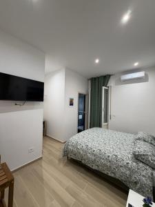 a bedroom with a bed and a flat screen tv at Heart Of Bari in Bari