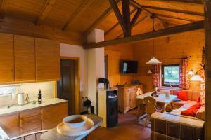 a kitchen and living room in a cabin at Romantisches Berg-Chalet in Bayrischzell