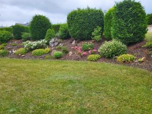a garden with flowers and bushes in a yard at Ferienhaus Am Sonnenhang in Zerf