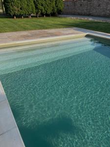 a swimming pool with blue water in a yard at Hotel Garni Klaret in Valtice +52 photos