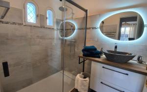 a bathroom with a sink and a shower at L'abri gascon in Auch +16 photos