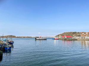 a group of boats in a large body of water at Airds Apartment in Oban