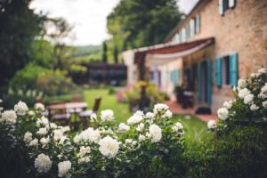 a garden with white flowers in front of a building at PranaVita, B&B Naturale in Pesaro