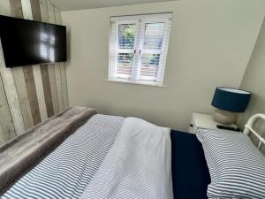 a bedroom with a bed and a flat screen tv at The Leat at The Old Mill in Tavistock +11 photos