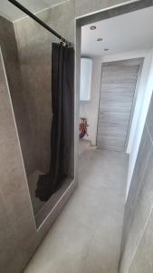 a bathroom with a large mirror and a walk in shower at Residence La Fafa in Charleroi