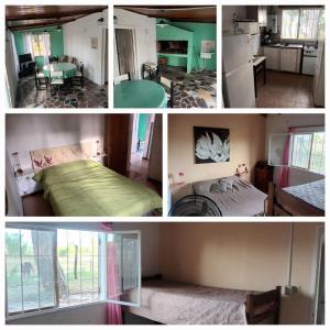 a collage of pictures of a bedroom and a kitchen at complejo cumelen in Gualeguaychú