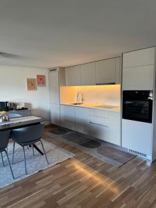a kitchen with a sink and a stove top oven at Chez Leny in Monthey +12 photos